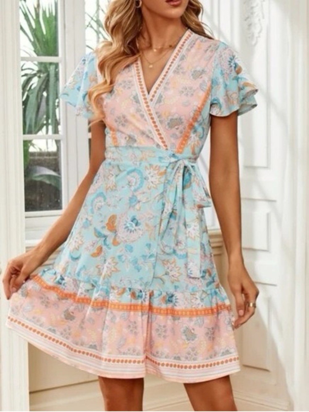 Floral V-Neck Wrap Dress